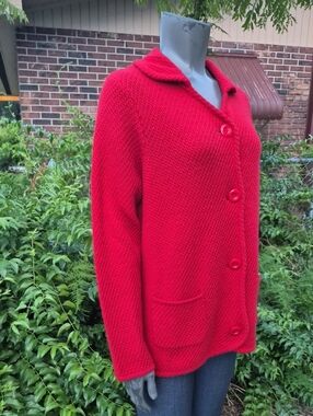 Preswick & Moore Petite Ladies Bright Red Lambswool Rabbit/Hair Knit Cardigan